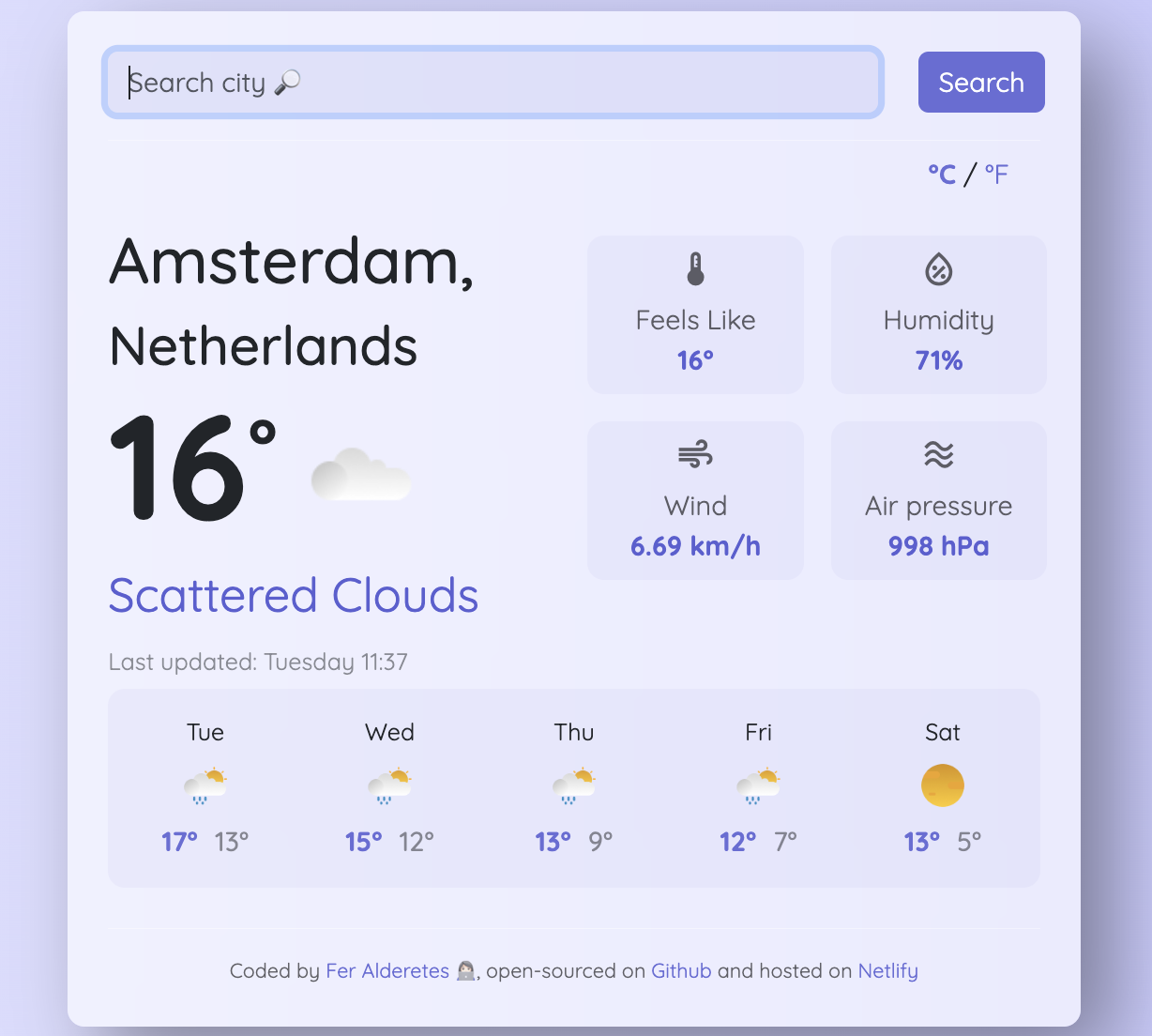 React weather app preview